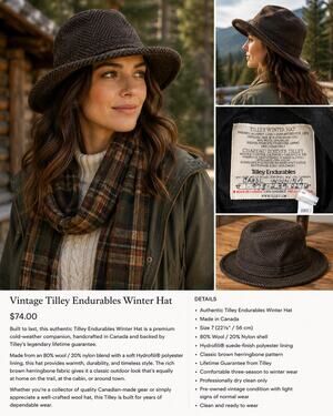 Vintage Tilley Endurables Winter Hat | Made in Canada Wool Hat, Size 7 (22 1/8")